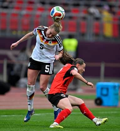 14 04 2026, World Cup Qualification Europe, Women 2026, Matchday 3, Germany Austria, at Max Morlock Stadium Nuremberg, Janina Minge Germany prevails,