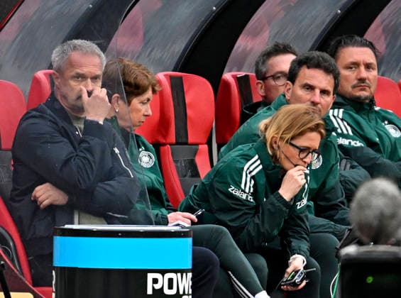 14 04 2026, World Cup Qualification Europe, Women 2026, Matchday 3, Germany Austria, at Max Morlock Stadium Nuremberg, Coach Christian Wück Germany pensive