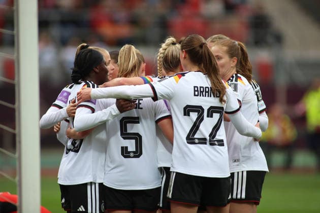 Germany Austria, Football, Women, Season 2025 2026, International match, World Cup Qualification, Max Morlock Stadium, Nuremberg 1 0 by Nicole Anyomi Germany Goal, Goal celebration, Cheering crowd