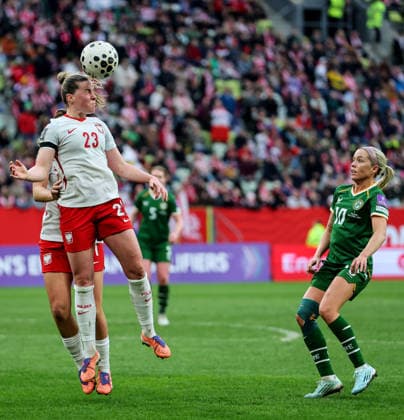 2027 FIFA Women s World Cup European Qualifiers, Polsat Plus Arena, Gdansk, Poland 14 4 2026 Poland vs Republic of Ireland WNT Poland™s Adriana AchciÅ ska and Ireland s Denise O Sullivan Adriana AchciÅ ska and Ireland s Denise O Sullivan 14 4 2026  Copyright: x INPHO RyanxByrnex RB2_9849