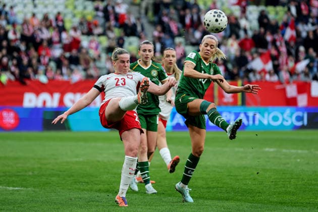 2027 FIFA Women s World Cup European Qualifiers, Polsat Plus Arena, Gdansk, Poland 14 4 2026 Poland vs Republic of Ireland WNT Poland™s Adriana AchciÅ ska and Ireland s Denise O Sullivan Adriana AchciÅ ska and Ireland s Denise O Sullivan 14 4 2026  Copyright: x INPHO RyanxByrnex RB2_9891
