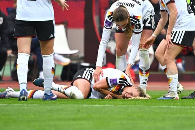 Giulia GWINN GER , injured,Injury Soccer World Cup Qualification Women Germany Austria on 14 04 2026 Max Morlock Stadium Nuremberg Â