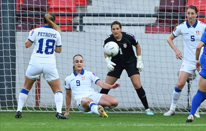 SERBIA vs ITALY Nina Matejic and Milica Kostic goalie football Serbia vs Italy FIFA Women s World Cup 2027 qualifcations match at Dubocica stadium, Lekovac 14.04.2026. godine Foto: Nebojsa Parausic FOOTBALL, SERBIA, ITALY, FIFA WOMENS WORLD CUP QUALIFICATIONS MATCH Leskovac Dubocica stadium Serbia Copyright: xNebojsaxParausicx xMNxPressx