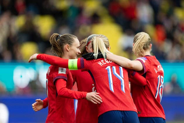 LILLESTROM, NORWAY - APRIL 14: Players of Norway celebrates after scoring during the FIFA Womens World Cup 2027 Qualifier match between Norway and Slovenia at Arasen Stadium on April 14, 2026 in Lillestrom, Norway. (Photo by Ane Frosaker Sports Press Photo) Copyright: xAnexFrosakerx xSPPx Sportspressphoto_SPR129170