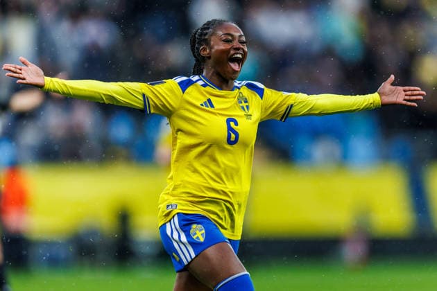 260414 Monica Jusu Bah of Sweden celebrates after scoring 1 0 during the FIFA Women s World Cup Qualifier football match between Sweden and Denmark on April 14, 2026 in Gothenburg Photo Michael Erichsen BILDBYRAN COP 89 CS0928 fotboll football soccer fotball vm kval kval fifa womens world cup qualifier qualifier sverige sweden danmark denmark dam bbeng women kvinner  Copyright: MICHAELxERICHSEN BB260414MI012