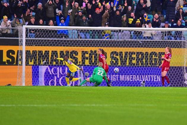 Gamla Ullevi GOTHENBURG, SWEDEN - APRIL 14: Monica Jusu Bah of Sweden celebrates goal in the World Cup 2027 qualifier match between Sweden and Denmark at Gamla Ullevi on April 14, 2026 in Gothenburg, Sweden. (Peter Sonander SPP) Copyright: xx spp-en-PeSo-20260414_SPP_PeterSonander_5398