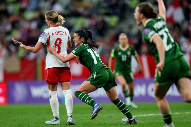 2027 FIFA Women s World Cup European Qualifiers, Polsat Plus Arena, Gdansk, Poland 14 4 2026 Poland vs Republic of Ireland WNT Ireland™s Marissa Sheva celebrates after she scores her sides 3rd goal of the match Marissa Sheva celebrates after she scores her sides 3rd goal of the match 14 4 2026  Copyright: x INPHO RyanxByrnex RB1_5479