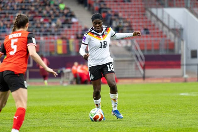 Germany Football World Cup Qualification Europe Women 2026, Matchday 3 Germany vs Austria Max Morlock Stadium Nuremberg Anyomi Nicole German Womens National Team, 18 Copyright: xMichellexLukax