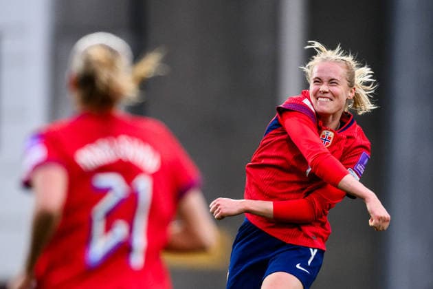 260414 Julie Blakstad of Norway celebrates after scoring 2 0 during the FIFA Women s World Cup Qualifier football match between Norway and Slovenia on April 14, 2026 in Lillestrom Photo Marius Simensen BILDBYRAN COP 238 VG0919 bbeng fotball soccer football fotboll fifa world cup qualifiers vm kvalifisering kvinner vm kvalik landskamp dam norge norway slovenien slovenia jubel  Copyright: MARIUSxSIMENSEN BB260414BB541