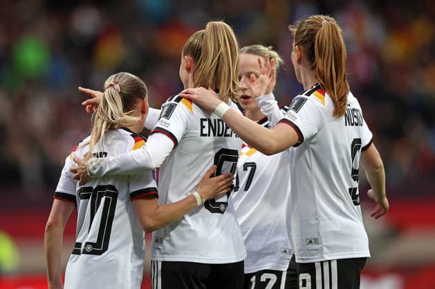 14 04 2026, xovx, Football Womens World Cup Qualification, Germany Austria cheering after the goal to 2 0 by Vivien Endemann Germany Nuremberg Max Morlock Stadium Bayern Germany EN