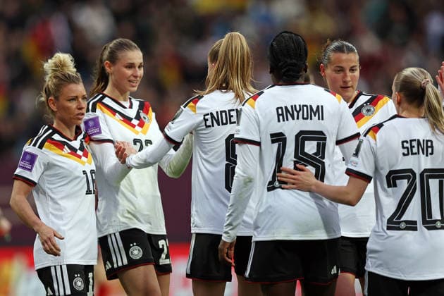 14 04 2026, xovx, Football Womens World Cup Qualification, Germany Austria cheering after the goal to 2 0 by Vivien Endemann Germany Nuremberg Max Morlock Stadium Bayern Germany EN