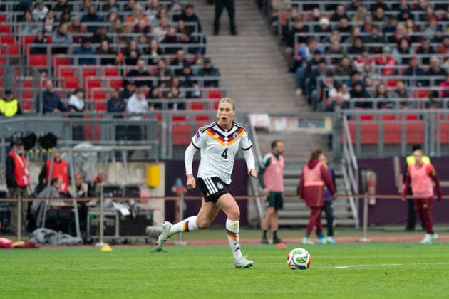 NUREMBERG, GERMANY - APRIL 14: Rebecca Knaak (4 Germany) during the FIFA Women s World Cup Qualification match between Germany and Austria at Max-Morlock-Stadion on April 14, 2026 in Nuremberg, Germany. (Photo by Qianru Zhang Press Photo) Copyright: xQianruxZhang SPPx Sportspressphoto_SPR129189