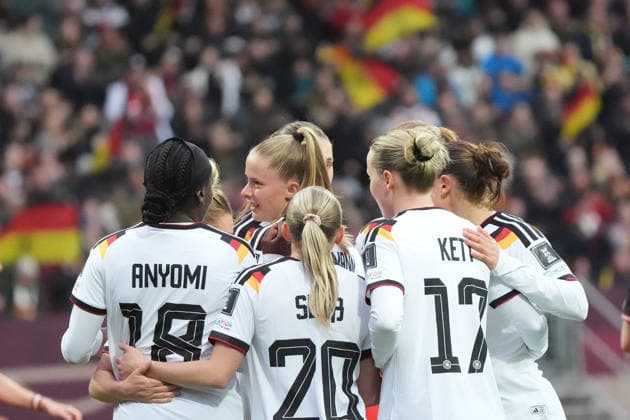 celebrate the goal, goal celebration for 2 0 Vivien Endemann Germany Nuremberg 14 04 2026 Germany vs Austria, Max Morlock Stadium, Womens World Cup Qualification