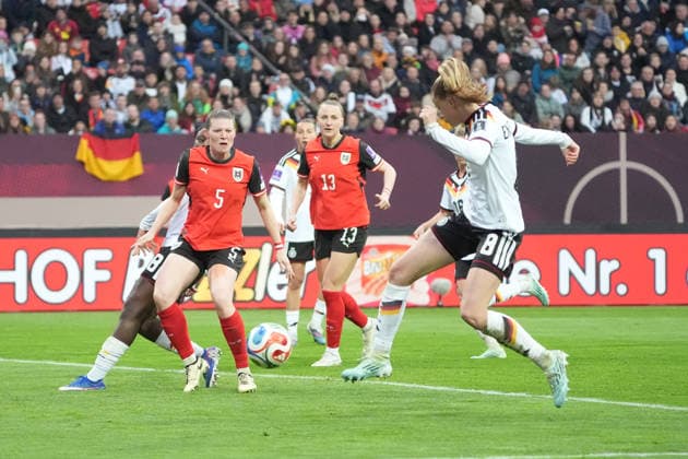 Vivien Endemann Germany pulls away and scores the goal to make it 2-0 Nuremberg 14 04 2026 Germany v Austria, Max Morlock Stadium, Womens World Cup Qualification