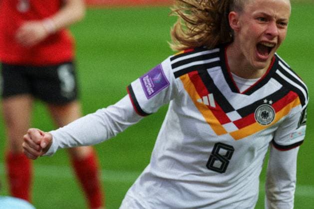 Vivien Endemann 8 Germany celebrates her goal for 2 0, Germany vs Austria, DFB, Football, Women, Womens World Cup Qualification, Group stage, Group D, Matchday 3 of 6, Season 2025 26, 14 04 2026 Nuernberg Bayern Germany Copyright: xkolbert-press MartinxAgüerax