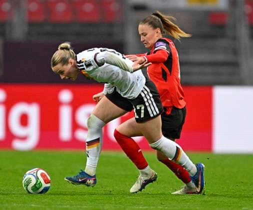 14 04 2026, World Cup Qualification Europe, Women 2026, Matchday 3, Germany Austria, in the Max Morlock Stadium Nuremberg, Franziska Kett Germany prevails