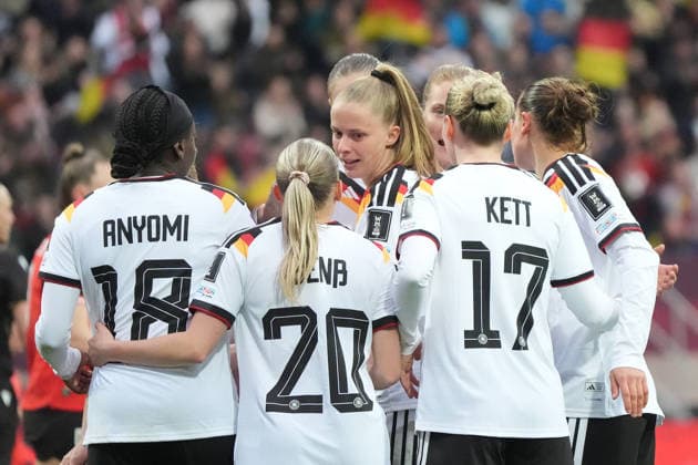 celebrate the goal, goal celebration to 2 0 Vivien Endemann Germany, M Nuremberg 14 04 2026 Germany vs Austria, Max Morlock Stadium, Womens World Cup Qualification
