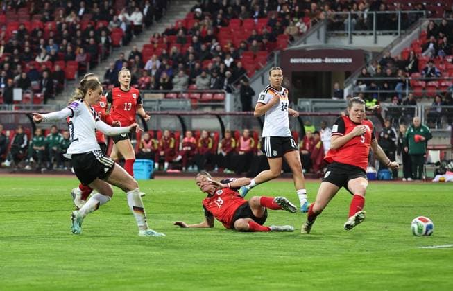 14 04 2026 Soccer womens soccer international match world cup qualifier qualifying match qualifying match for the world cup 2027 Germany gg Austria Sportfoto Zink DaMa xdaxmax Goal Goal shot for 4 0 Goal scorer Jule Brand 22, Germany