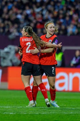 Nuremberg, Germany 14 March 2026 Womens World Cup qualification Germany vs. Austria In the picture Marina Georgieva AUT cheers after his goal for 4 1 DFB regulations prohibit any use of photographs as image sequences and or quasi video Max Morlock Stadion Bayern Copyright: xFotostandx xSchäferx