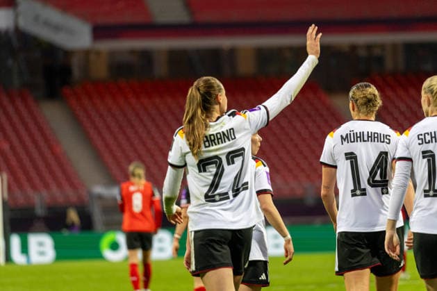 Germany Football World Cup Qualification Europe Women 2026, Matchday 3 Germany vs. Austria Max Morlock Stadium Nuremberg Goal celebration after the goal to 4 0 for Germany by scorer Brand Jule German womens national team, 22 Copyright: xMichellexLukax