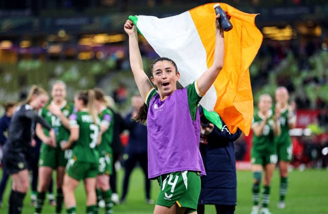 2027 FIFA Women s World Cup European Qualifiers, Polsat Plus Arena, Gdansk, Poland 14 4 2026 Poland vs Republic of Ireland WNT Ireland s Marissa Sheva celebrates after the match Marissa Sheva celebrates after the match 14 4 2026  Copyright: x INPHO RyanxByrnex RB2_0961