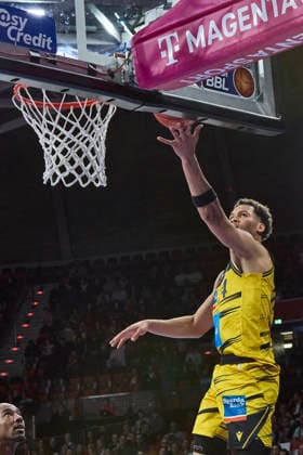 German Basketball Bundesliga BBL , FC Bayern Munich Basketball vs MHP RIESEN Ludwigsburg, Munich FC Bayern Basketball, Ludwigsburg MHP RIESEN, 2026 04 14 in Munich SAP Garden TISCHLER Brandon MHP RIESEN Ludwigsburg Small Forward SF Nr24 LUD24 sportworld Munich SAP Garden Bayern Germany