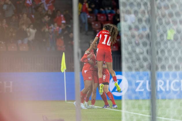 14 04 2026, Zurich, Letzigrund, European Qualifiers Women Switzerland Turkey, Aurelie Csillag of Switzerland celebrates her goal Zurich Letzigrund Zurich Switzerland Copyright: xJustPictures.ch PascalxKesselmarkx jp-en-PaKe-_62A0687