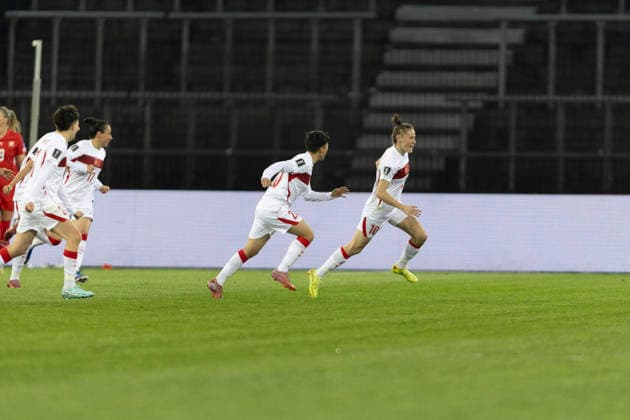 14 04 2026, Zurich, Letzigrund, European Qualifiers Women Switzerland Turkey, Ebru Topcu of TurkiÌ‡ye celebrates her goal Zurich Letzigrund Zurich Switzerland Copyright: xJustPictures.ch PascalxKesselmarkx jp-en-PaKe-_62A0724