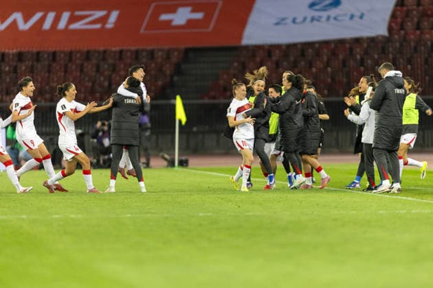 14 04 2026, Zurich, Letzigrund, European Qualifiers Women Switzerland Turkey, Ebru Topcu of TurkiÌ‡ye celebrates her goal Zurich Letzigrund Zurich Switzerland Copyright: xJustPictures.ch PascalxKesselmarkx jp-en-PaKe-_62A0742