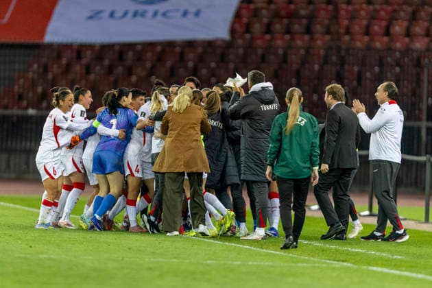 14 04 2026, Zurich, Letzigrund, European Qualifiers Women Switzerland Turkey, team TürkiÌ‡ye celebrates their goal Zurich Letzigrund Zurich Switzerland Copyright: xJustPictures.ch PascalxKesselmarkx jp-en-PaKe-_62A0747