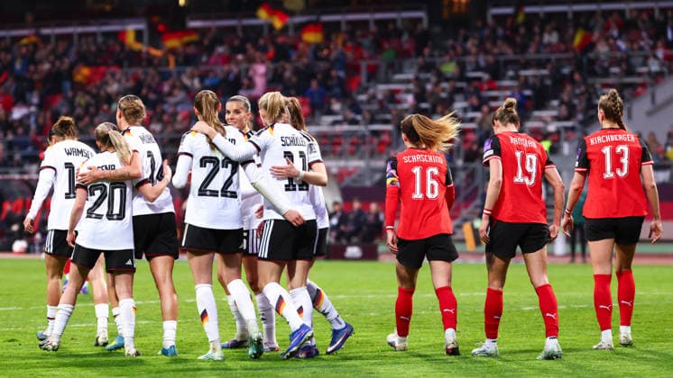 Team Germany goal for 4 0 in the match between Germany v Austria, Football, Women, Women World Cup Qualification, 2025 2026, Matchday 3 on 14 04 2026 in Nuremberg, Max Morlock Stadion Bayern Germany