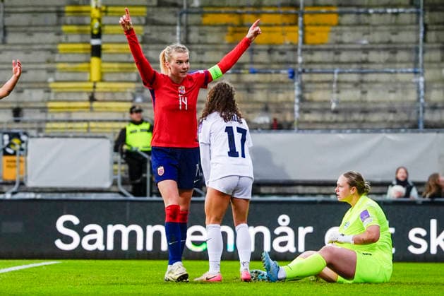 Women s international football match Norway Slovenia Lillestrom 20260414 Norway s Ada Hegerberg celebrates after scoring 5 0 during the Women s World Cup qualifying match between Norway and Slovenia at Arasen Stadium Photo Lise Aserud NTB Lillestrom Norway EDITORIAL USE ONLY RESTRICTED USE FOR BETTING COMPANIES  Copyright: xLisexAserudx xNTBx