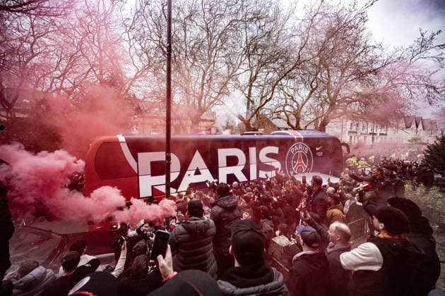 LIVERPOOL, ENGLAND- APRIL 14: PSG Bus arriving at stadium prior to a UEFA Champions League 2025 26 match between Liverpool and Paris Saint-Germain in Liverpool on April 14, 2026 (Photo by Will Palmer Sports Press Photo)  Copyright: xWillxPalmer SportsxPressxPhotox Sportspressphoto_SPR129231