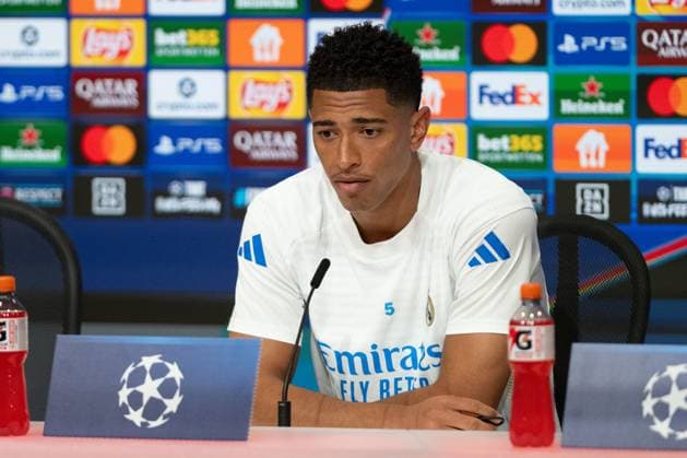 Jude Bellingham 5 Real Madrid at the pre-match press conference, FC Bayern Muenchen vs Real Madrid, Football, Champions League, Quarter-final, 14 04 2026, Muenchen Bayern Germany Copyright: xkolbert-press MarkusxVerwimpx