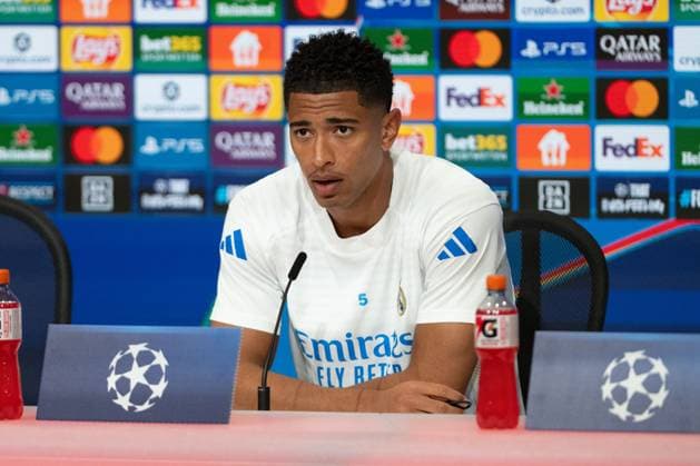Jude Bellingham 5 Real Madrid at the pre-match press conference, FC Bayern Muenchen vs Real Madrid, Football, Champions League, Quarter-final, 14 04 2026, Muenchen Bayern Germany Copyright: xkolbert-press MarkusxVerwimpx