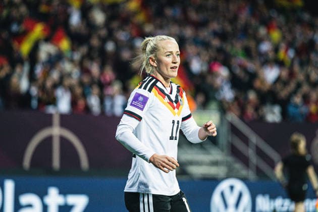 Germany Football World Cup Qualification Europe Women 2026, Matchday 3 Germany vs Austria Max Morlock Stadium Nuremberg Lea Schüller Lea Schuller German womens national team, 11 Goal 5 1 Cheers, emotions, joy Copyright: xAylinxKreutzsteinx
