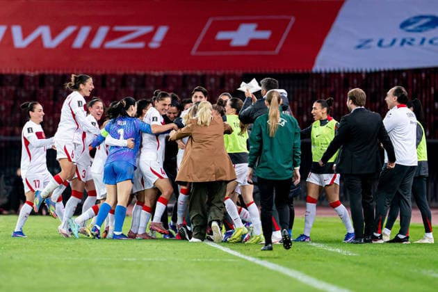 ZURICH, SWITZERLAND - APRIL 14: Ebru Topcu (10 Turkey) celebrating with team after scoring teams first goal during the UEFA Womens European Qualifiers for 2027 FIFA Womens World Cup match between Switzerland and Turkey at Letzigrund Stadium on April 14, 2026 in Zurich Switzerland. Copyright: xPriscilaxBütlerx xSPPx Sportspressphoto_SPR129239