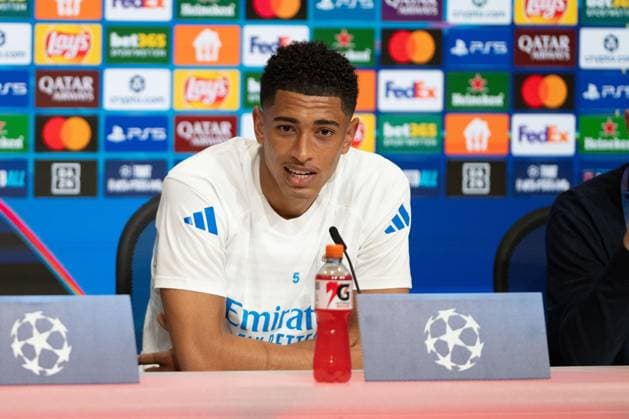 Jude Bellingham 5 Real Madrid at the pre-match press conference, FC Bayern Muenchen vs Real Madrid, Football, Champions League, Quarter-final, 14 04 2026, Muenchen Bayern Germany Copyright: xkolbert-press MarkusxVerwimpx