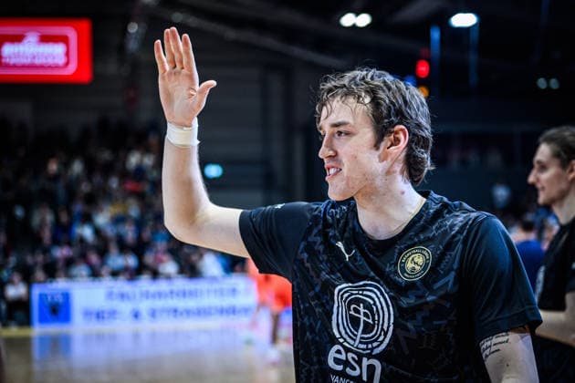 easycredit BBL Basketball Bundesliga 2025 2026 Catch-up match 23 Matchday 14 04 2026 Science City Jena vs Basketball Löwen Braunschweig Benjamin Schröder Braunschweig satisfied after the win in Jena, Portrait Sparkassen Arena