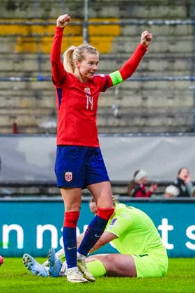 Women s international football match Norway Slovenia Lillestrom 20260414 Norway s Ada Hegerberg celebrates after scoring 5 0 during the Women s World Cup qualifying match between Norway and Slovenia at Arasen Stadium Photo Lise Aserud NTB Lillestrom Norway EDITORIAL USE ONLY RESTRICTED USE FOR BETTING COMPANIES  Copyright: xLisexAserudx xNTBx