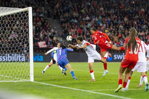 14 04 2026, Zurich, Letzigrund, European Qualifiers Women Switzerland Turkey, Aurelie Csillag of Switzerland in action Zurich Letzigrund Zurich Switzerland Copyright: xJustPictures.ch PascalxKesselmarkx jp-en-PaKe-_62B0873