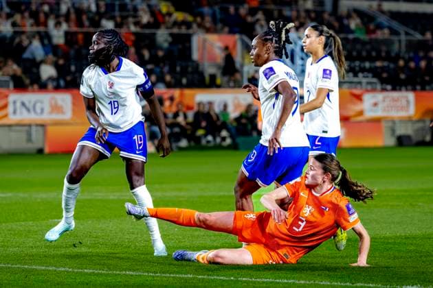 BREDA Netherlands player Renee van Asten scores the 1 0 during the European qualifying match between the Netherlands and France at Rat Verlegh Stadium on April 14 in Breda, the Netherlands Photo by DeFodi Images