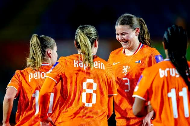 BREDA Netherlands player Renee van Asten scores the 1 0 and celebrates her goal during the European qualifying match between the Netherlands and France at Rat Verlegh Stadium on April 14 in Breda, the Netherlands Photo by DeFodi Images