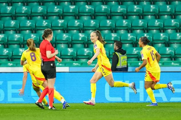 Sari Kees of Belgium Women celebrates scoring to give Belgium a 0-1 lead. Scotland Women v Belgium Women, FIFA 2027 Women s World Cup Qualifying, Football, Easter Road, Edinburgh, UK - 14 Apr 2026Edinburgh Easter Road United Kingdom EDITORIAL USE ONLY No use with unauthorised audio, video, data, fixture lists, club league logos or live services. Online in-match use limited to 120 images, no video emulation. No use in betting, games or single club league player publications. Copyright: xStuartxWallace Shutterstockx 16828526i