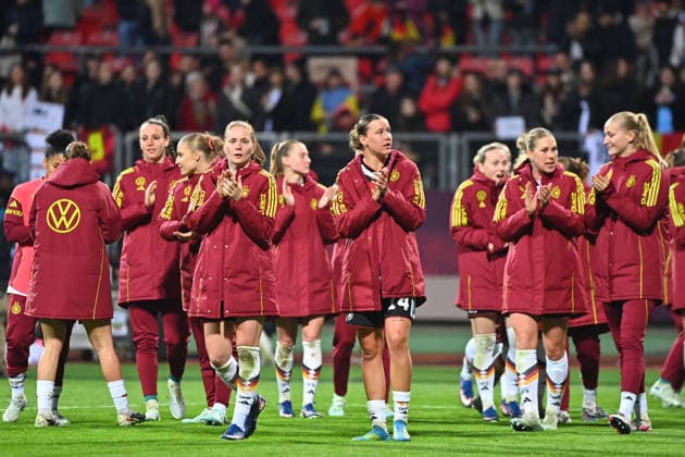 Final Cheer,Team Photo,Team,Team, Team Photo, Soccer World Cup Qualification Women Germany Austria 5 1 on 14 04 2026 Max Morlock Stadium Nuremberg Â