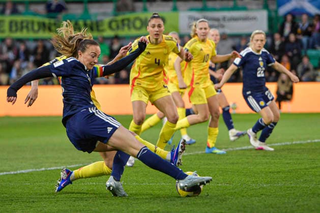 Scotland Women v Belgium Women FIFA Women s World Cup 2027 Qualifier Caroline Weir of Scotland Women competes for the ball during the FIFA Women s World Cup 2027 Qualifier Group H match at Easter Road, Edinburgh 14 04 2026 UK Newspapers OUT Copyright: xJamiexJohnstonx FIL-23286-0098
