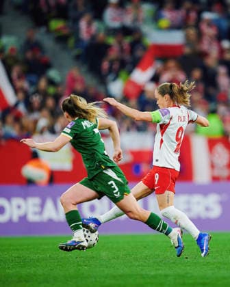 14.04.2026 GDANSK, STADION POLSAT ARENA , PILKA NOZNA KOBIET ( WOMEN S FOOTBALL) ELIMINACJE MISTRZOSTWA SWIATA KOBIET BRAZYLIA FIFA World Cup, WM, Weltmeisterschaft, Fussball 2027 ( FIFA WOMEN S WORLD CUP QUALIFICATION 2027 ) MECZ POLSKA - IRLANDIA ( GAME POLAND - IRELAND) NZ. EWA PAJOR CHLOE MUSTAKI FOTO RADOSLAW JOZWIAK CYFRASPORT NEWSPIX.PL --- Newspix.pl  RA2_6122