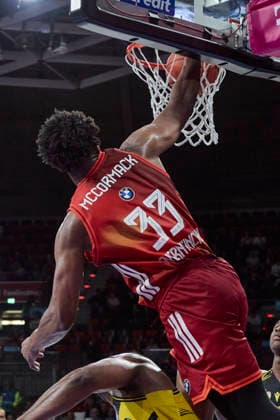 German Basketball Bundesliga BBL , FC Bayern Munich Basketball vs MHP RIESEN Ludwigsburg, Munich FC Bayern Basketball, Ludwigsburg MHP RIESEN, 2026 04 14 in Munich SAP Garden MCCORMACK David FC Bayern Munich Basketball Center C Nr33 FCBB33 sportworld Munich SAP Garden Bayern Germany
