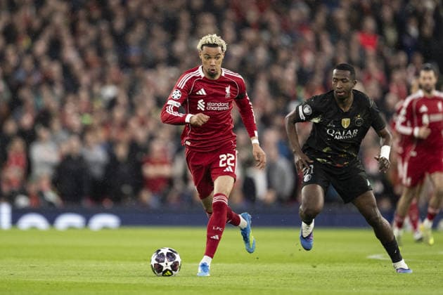Liverpool v Paris Saint-Germain - UEFA Champions League 2025 26 LIVERPOOL, ENGLAND- APRIL 14: Hugo Ekitike of Liverpool runs with the ball during a UEFA Champions League 2025 26 match between Liverpool and Paris Saint-Germain in Liverpool on April 14, 2026 (Photo by Will Palmer Sports Press Photo) LiverpoolUnited Kingdom  Copyright: xWillxPalmer SportsxPressxPhotox