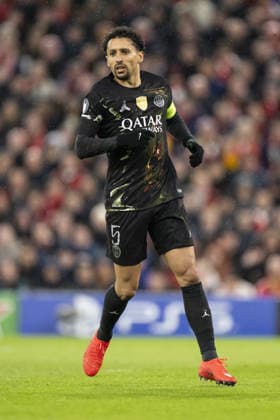 Liverpool v Paris Saint-Germain - UEFA Champions League 2025 26 LIVERPOOL, ENGLAND- APRIL 14: Marquinhos of Paris Saint-Germain during a UEFA Champions League 2025 26 match between Liverpool and Paris Saint-Germain in Liverpool on April 14, 2026 (Photo by Will Palmer Sports Press Photo) LiverpoolUnited Kingdom  Copyright: xWillxPalmer SportsxPressxPhotox